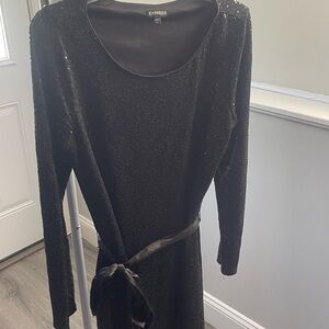 Express Shimmering Black Long Sleeve Dress